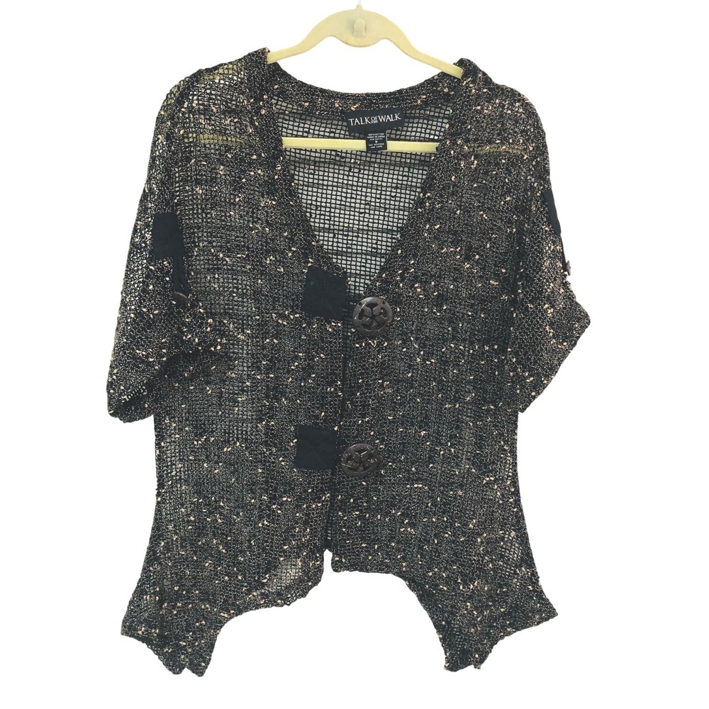 Y2K Talk of the Walk Open Knit Brown Mesh Cardigan Boho Crochet  Fishnet Women S